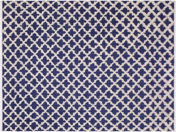 handmade Modern Moroccan Hi Blue Ivory Hand Knotted RECTANGLE 100% WOOL area rug 8x10